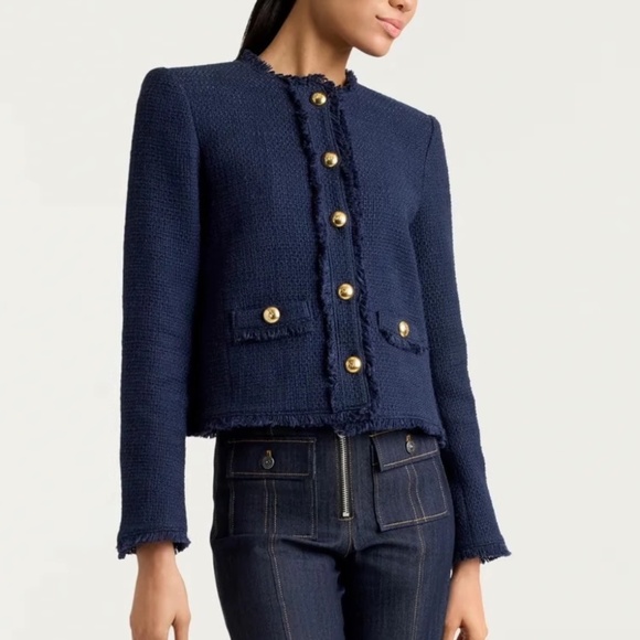 BEST NWT Cinq a Sept 5a7 Christie Jacket - Navy Blue Tweed Cocktail Party - Picture 4 of 13